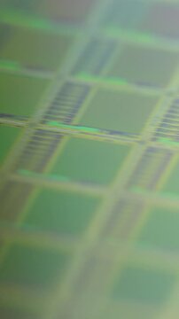 Macro shot of a silicon wafer used in semiconductor manufacturing
