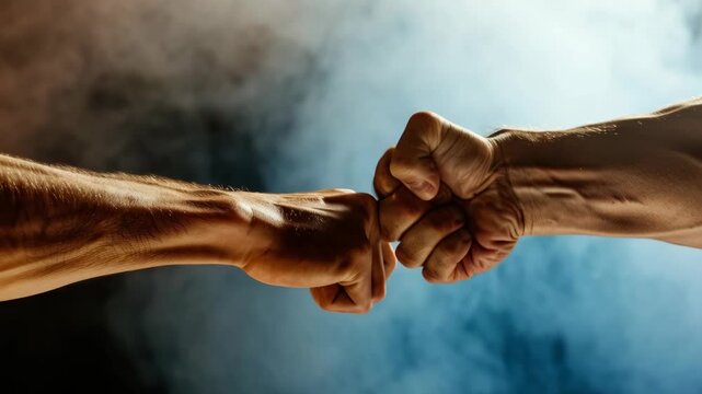 Close-up of two clasping fists signifying agreement or deal