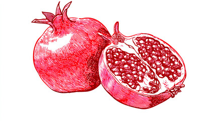 Pomegranate, vector graphics, simple lines on a white background
