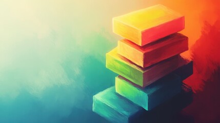 Stacked rectangular shapes display a vibrant color gradient spectrum