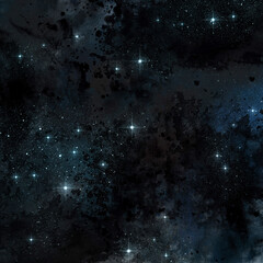 Dark cosmic nebula with bright sparkling stars and dust clouds space galaxy