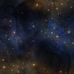 Deep Space Nebula with Golden Stars and Dark Swirls galaxy cosmos