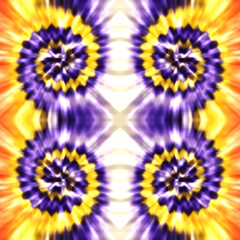Four purple yellow orange tie dye spiral patterns radial blur psychedelic