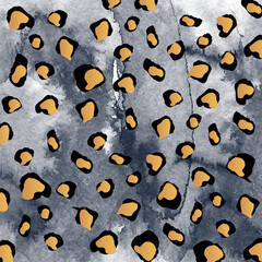 Gold Black Leopard Spots on Watercolor Gray Background Pattern leopard print animal print