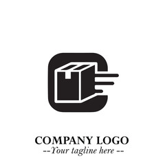 Box Moving Fast Symbol in Black on the White Background with Dynamic Delivery Design