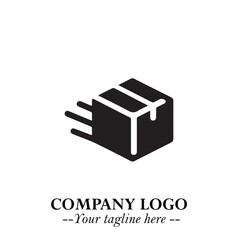 Box Moving Fast Symbol in Black on the White Background with Dynamic Delivery Design