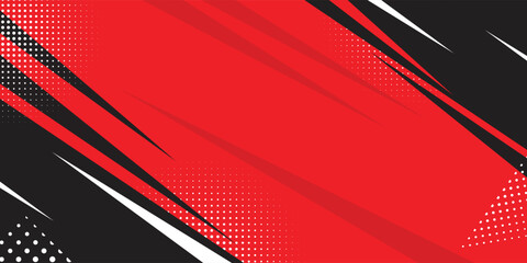 Dynamic red and black abstract background with sharp diagonal lines and halftone dots pattern. Modern sporty design suitable for banners, posters, racing themes, and energetic digital presentations. © Hanofa Febriyanti