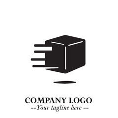 Box Moving Fast Symbol in Black on the White Background with Dynamic Delivery Design