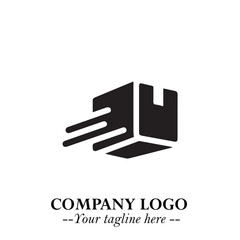 Box Moving Fast Symbol in Black on the White Background with Dynamic Delivery Design