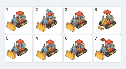 Step-by-step guide to building a toy bulldozer.