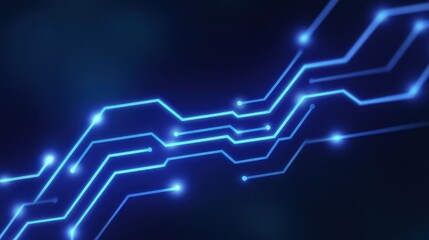 Abstract glowing blue circuit lines technology background with luminous nodes and digital patterns illustrating connection and communication in modern design