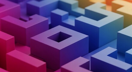 Fototapeta premium Abstract 3D Hollow Cube Structure with Vibrant Gradient Lighting Modern Geometric Design Contemporary Art Conceptual Background Visual Puzzle Architectural Pattern