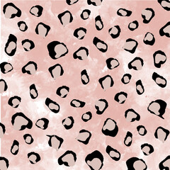 Pink watercolor background with black and beige leopard spots pattern leopard print animal print