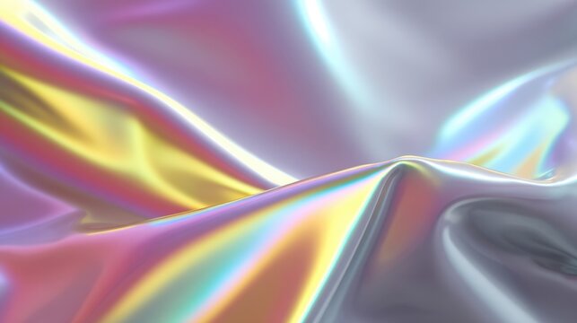 Soft, luminous fabric surface with iridescent sheen in pastel tones showcasing smooth folds and elegant light reflections