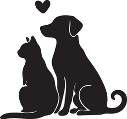 Black cat and dog silhouettes, a cute cartoon illustration vector design of pets