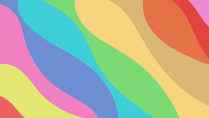 Rainbow wave shapes, flat abstract style background, bold colorful cover design, web banner