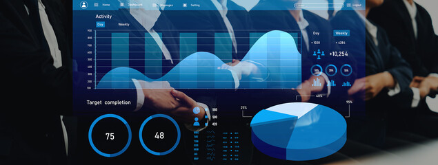 Captivating image showcasing a professional business presentation featuring advanced data visualization graphics in a conference setting, emphasizing strategy and performance metrics. Axiom