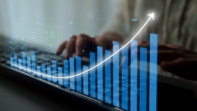 A visual representation of financial growth with a keyboard and a rising graph highlights the importance of data analytics in business strategy and investment. Copula