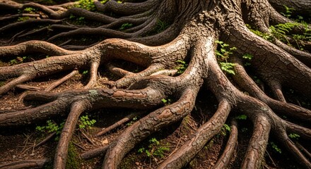 Tree Roots Emerging from the Earth, Root System Details