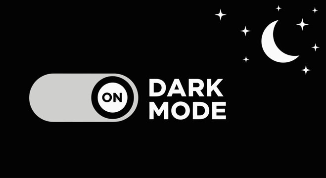 Dark mode toggle switch with moon and stars on a black background.