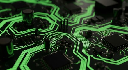 Green Circuit Board Close-Up Technology and Innovation