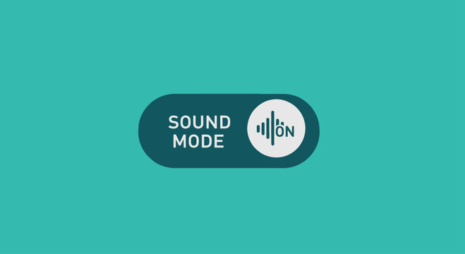 A flat design toggle switch for sound mode, shown in the 'on' position against a solid teal background.