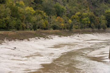 Mud in bend in River Avon at low tide, Bristol, England
