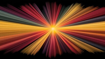 Fototapeta premium Vibrant Explosion of Warm Colors Radiating from the Center, Abstract Design Featuring Lines and Rays in Red, Yellow, Orange, and Green Tones