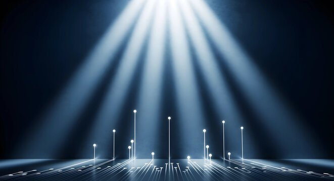 上昇への軌跡: ドラマチックなスポットライトが照らす成功と進歩のステージ背景