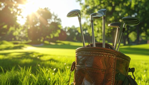Golf Clubs in Bag on Sunny Course