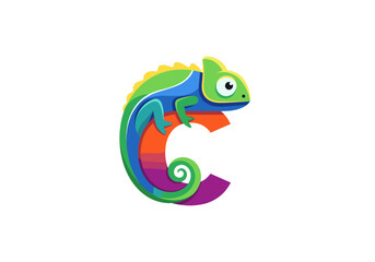 Chameleon Mascot with Initial Letter C Logo