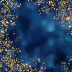 Elegant blue background with delicate floral decorations featuring shimmering gold accents, creating a beautiful and sophisticated backdrop for various design projects.