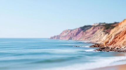 Obraz premium Serene Coastal Landscape with Soft Color Gradients, Gentle Waves and Tranquil Atmosphere of Nature's Beauty along the Shoreline
