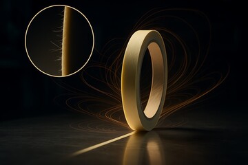 Automotive Fine-Line Masking Tape Roll with Micro-Adhesive Fibres, Energy Light Effects on Reflective Steel Surface