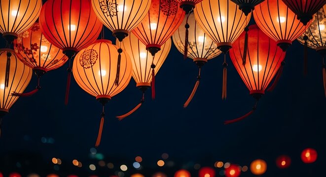 Illuminated Lanterns - A Vibrant Display of Asian Culture.