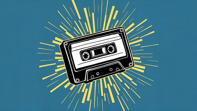 Retro Cassette Tape with Bursting Light Rays Illustration. - Powered by Adobe