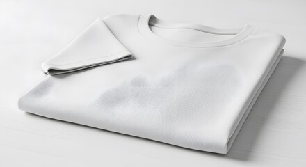 White T-Shirt with Visible Wet Patch Indicating Perspiration or Liquid Spill