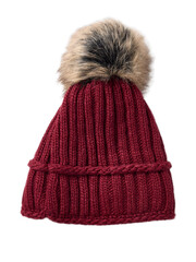 Ribbed knit beanie hat with folded brim isolated on a transparent background image