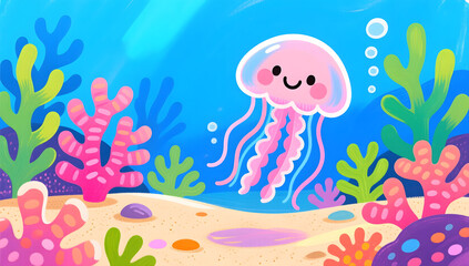 Obraz premium Underwater world 3D marine life coral dreamy beautiful natural background
