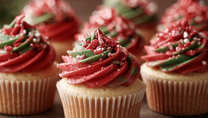 Delicious festive cupcakes with red and green frosting and sprinkles perfect for holiday celebrations and parties