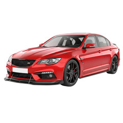 Naklejka premium Red sports sedan car isolated on transparent background