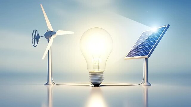 Renewable Energy Sources Powering a Bright Light Bulb.