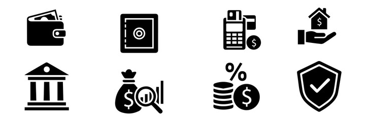 Banking and Finance Icons Set - Money, Security, and Investment Vector