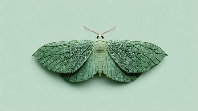 Beautiful green moth with intricate leaf patterns resting on a light background - Powered by Adobe