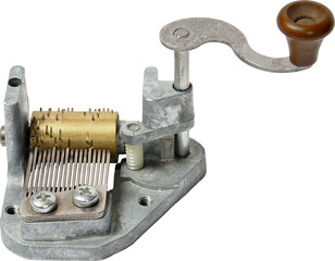 Small music box with crank isolated on white background