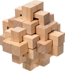 Classic wooden puzzle isolated on white background