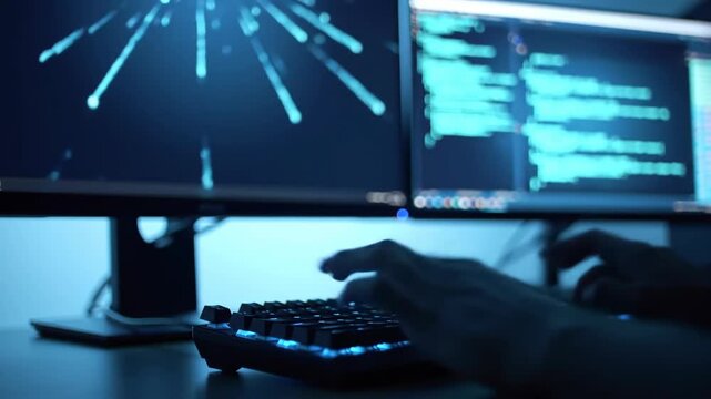 Cybersecurity Expert Working on Computer Code to Protect Data Systems.