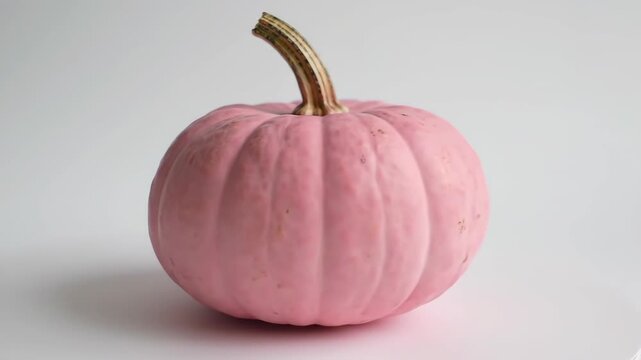 Pink pumpkin on white background, still life, studio shot for seasonal decor, advertising