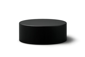 black hockey puck - Black hockey puck on white surface with shadow—realistic sports equipment element for ice hockey design, branding, and promotional visuals on transparent background