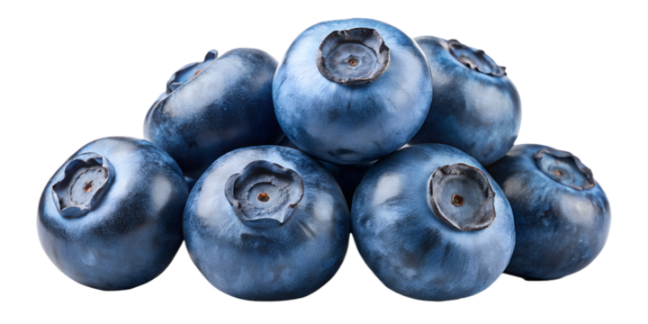  blueberries isolated on transparent white background full depth of field clipping path